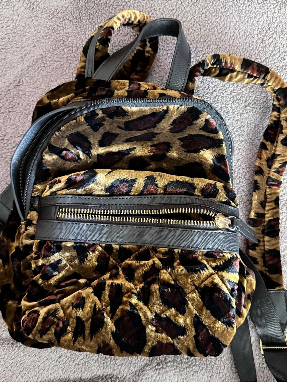 Topshop Leopard Print Velvet Mini Backpack - Black & Gold